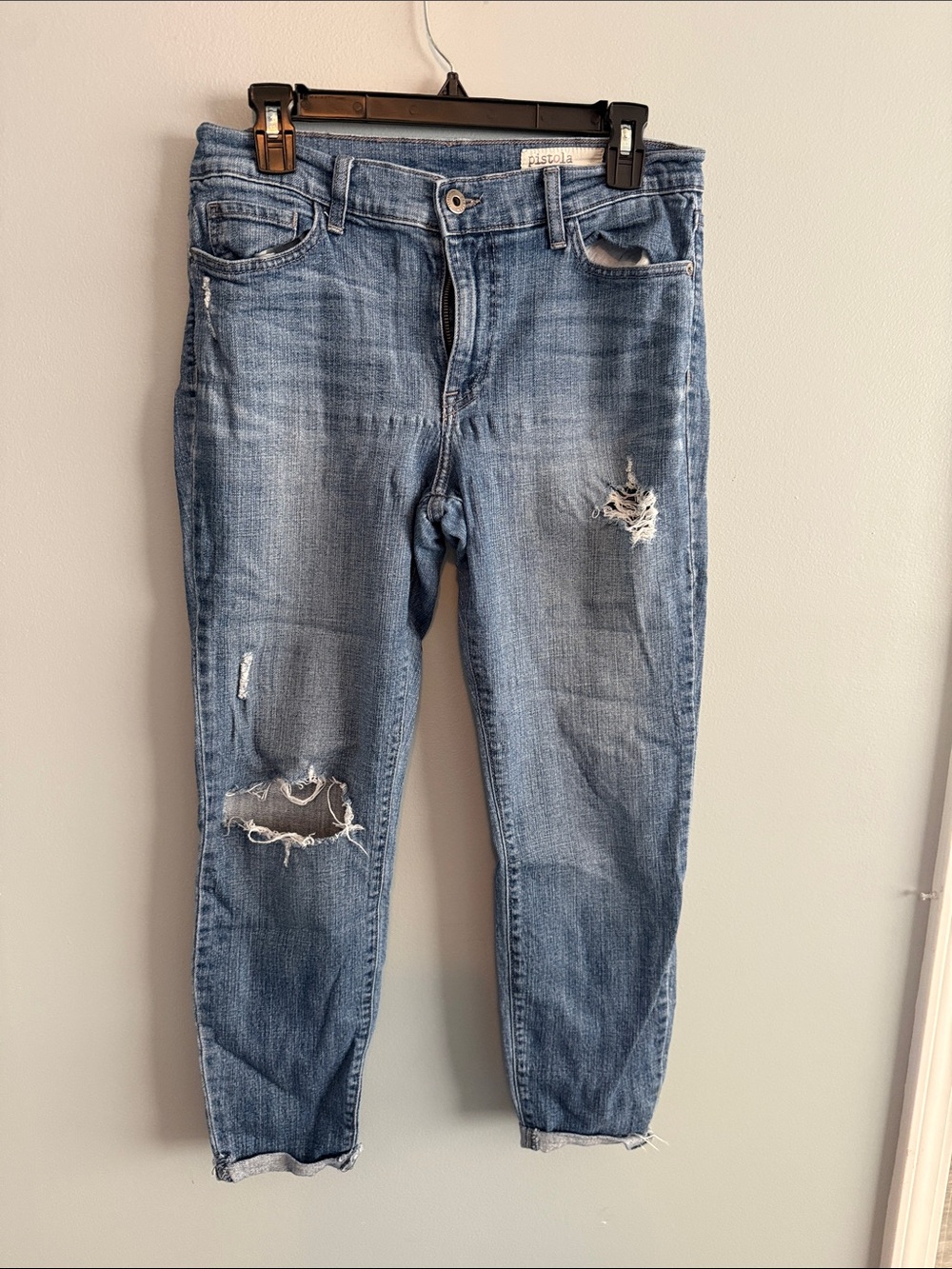 pistola Women's Boyfriend Jeans in Distressed Light Blue